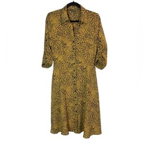 Sharagano Yellow Leopard Print Shirt Dress